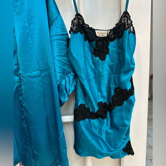 Vintage Victoria’s Secret Gold Label Teddy & Robe Set Size Medium M Ocean Blue - Picture 2 of 15